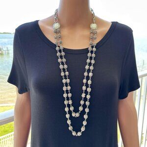 Chicos Long Western Disk Ball Necklace Double Strand Opera Length Silver Tone